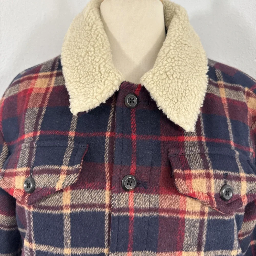 Banana‎ Republic Jacket Men S Plaid Sherpa Collar Flannel Outdoor Lumberjack
